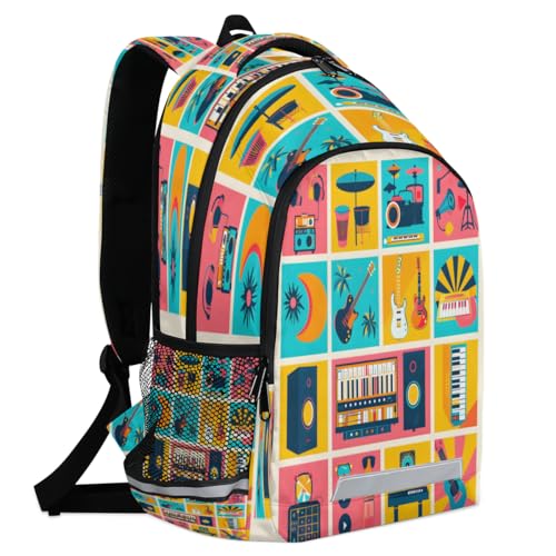 Cartoon Musical Musical Jigsaw Backpack with Chest Strap Reflective Lightweight Travel Hiking Backpack for Men Women Waterproof Daypack Back Pack for Commute Camping