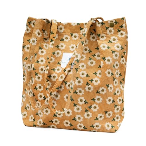 Image of TOPASION Cute Corduroy Tote Bag Canvas Shoulder Handbags for Women Travel Shopping