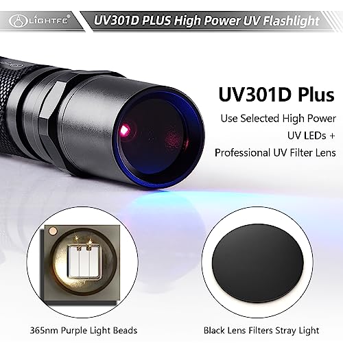 LIGHTFE Lanterna UV de luz preta 365 nm UV301D-Plus Vision com LED de luz UV SSC, saída de energia m
