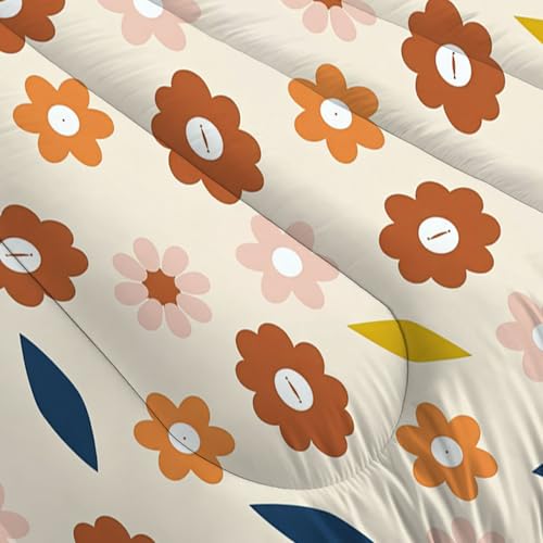 Couette légère d'été 140x200 cm beige avec taies d'oreiller imprimées fleurs