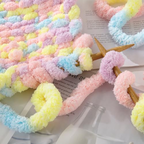 Image of MABOZOO Tie Dye Chunky Yarn for Crocheting & Knitting, 8 Pack - Soft Plush Yellow Fluffy Jumbo Chenille Yarn,Giant Thick Fuzzy Bulky(29 yds, 8 oz Each Skein)