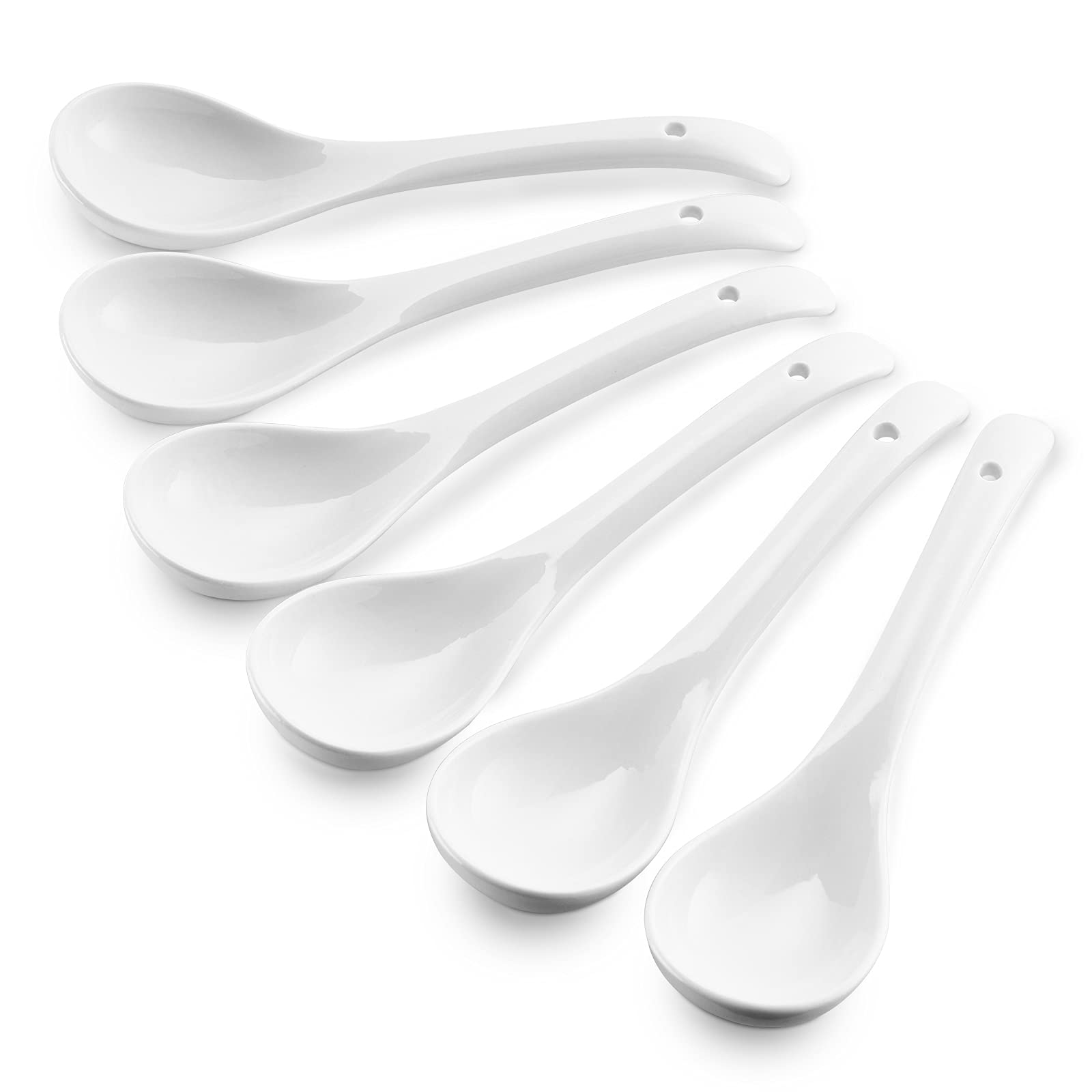 Photo 1 of 7.75" Asian Soup Spoons, Chinese Soup Spoons Ceramic, Ramen Spoons for Pho Dumpling Wonton Noodle, Miso Soup Spoons, White Japanese Soup Spoons, Large Deep Spoons& Long Handle, Set of 6