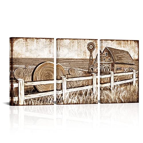 Simiwow Farmhouse Wall Decor Rustic Country Wall Art Farmhouse Old Barn Pictures Framed Art For Living Room Bedroom Farmhouse Decor (16"X24"X3 Panels) #TOP25