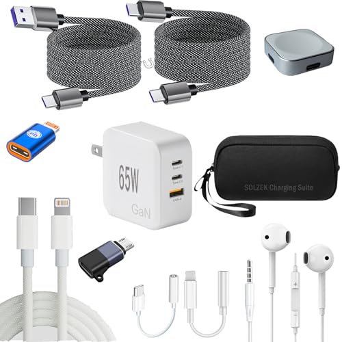 SOLZEK All in one Charging Suite for Travel, 11 Items Included, Covers USB C/Lightning/Micro...