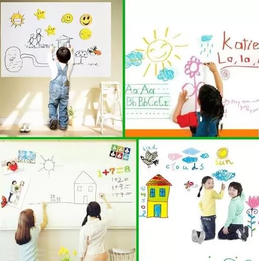 Image of SIA VENDORS Erasable Self-Adhesive Waterproof Removable Board Sticker for Wall for Teaching with The Marker Use in Office, School, Kids Room, Kitchen, Study Table (12' X 62'Inch, (White Board))