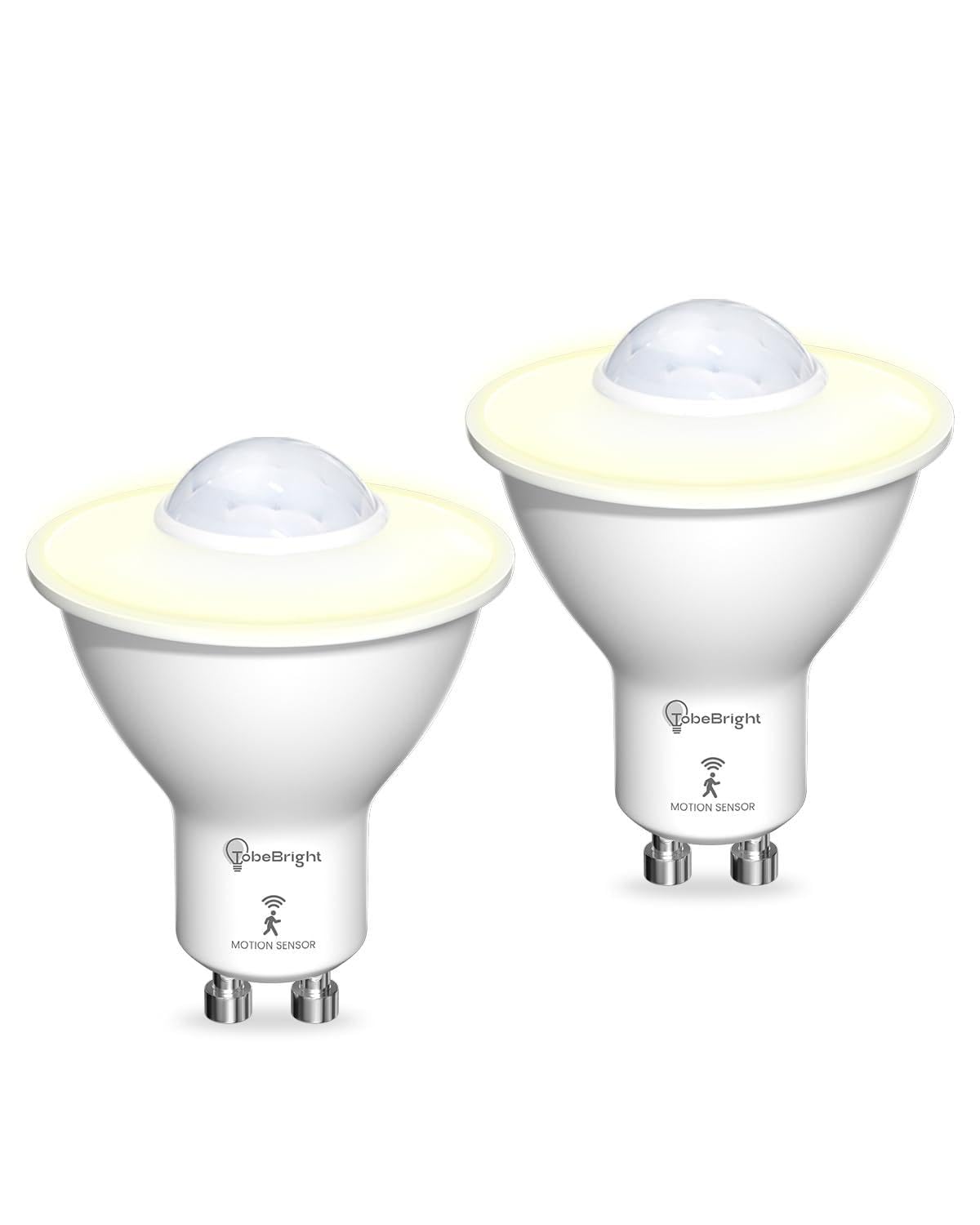 TobeBright LED Smart Motion Light Bulbs, GU10 PIR Light Sensor Bulb 5W, Warm White 3000K, Auto On/Off LED Security Light Lamp for Stairs, Garage, Corridor, Walkway, Yard, Hallway, Patio (2 Pack)