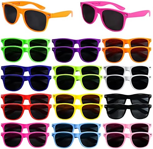 24 Pack 12 Color Neon Sunglasses Party Favors,80’s Retro Style Perfect Colorful Novelty Sun glasses Set for Birthday Party Supplies,Beach,Pool Party Favors,Party Toys,Goody Bag Favors for Kids Adults