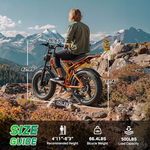 Image of TST Electric Bike for Adults, 1500W Peak Motor 60 Miles Fat Tire E Bike with 48V 15Ah Removable Battery 20 inch Electric Bike with Dual Suspension, Orange, RS