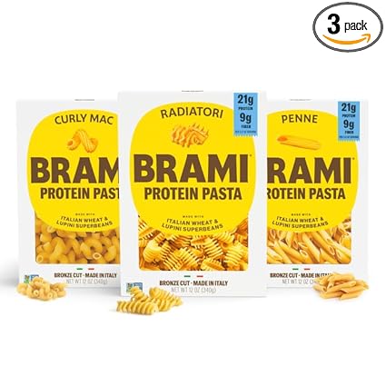 Brami Italian Protein Pasta, Variety | Low Carb | High Fiber | High Protein | Non-GMO | Keto | Made in Italy | Dry Pasta | Semolina | Fortified with Heart Healthy Lupini Beans | 12oz (Pack of 3)