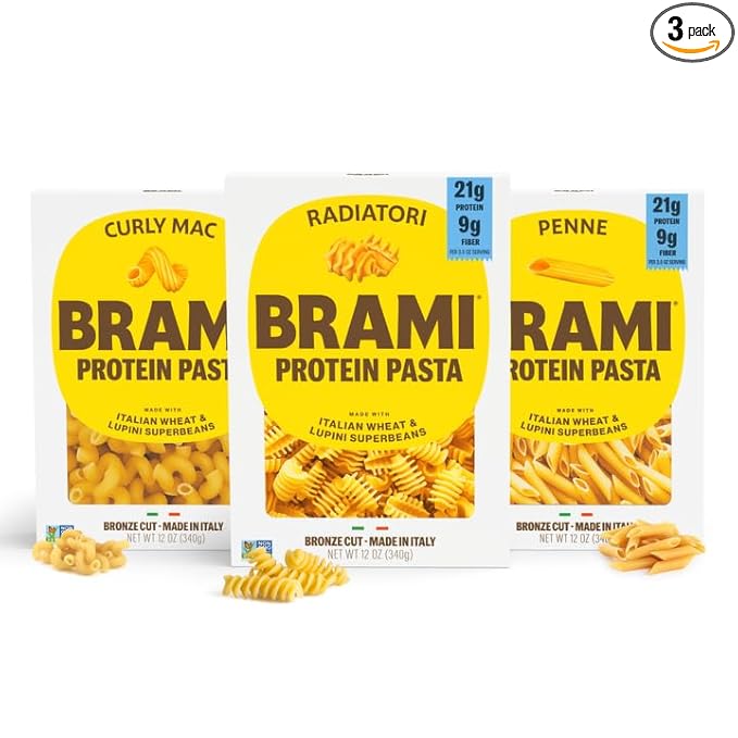 Brami Italian Protein Pasta, Variety | Low Carb | High Fiber | High Protein | Non-GMO | Keto | Made in Italy | Dry Pasta | Semolina | Fortified with Heart Healthy Lupini Beans | 12oz (Pack of 3)