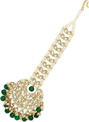 Aheli Faux Kundan Maang Tikka Matha Patti Indian Traditional Bollywood Jewelry Gift for Women Blue