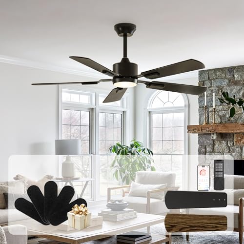 CubiCubi Ceiling Fans with Lights - 52 inch Black Ceiling Fan with Light and Remote/APP, Dimmable,...
