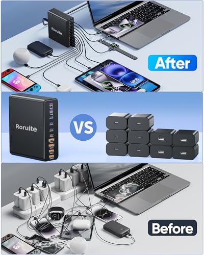 Image of 1000W USB C Charging Station, 120W PD GaN5 Super Fast USB C Charger Block-10 Port, Type C for PC Laptop MacBook Pro /Air Charger Compatible with iPhone 17 16 15 14 13 12 Pro Max, iPad, Galaxy (Black)