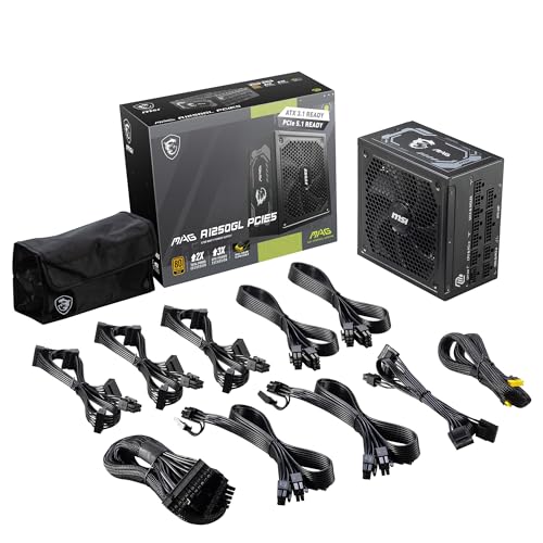 Image of MSI MAG A1250GL PCIE5, Fully Modular Compact Gaming 1250W Power Supply, 80+ Gold, ATX 3.1 & PCIe 5.1 Ready, Native Dual-Color 12V-2x6 Cable, 10 Year Warranty
