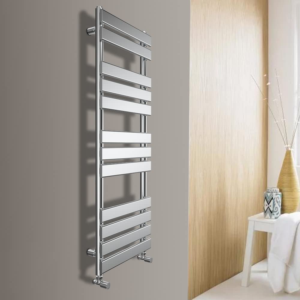 Warmehaus Flat Panel Heated Towel Rail Designer Bathroom Radiator Ladder Rad Chrome 1200 x 600mm Towel Warmer for Bathroom Kitchen