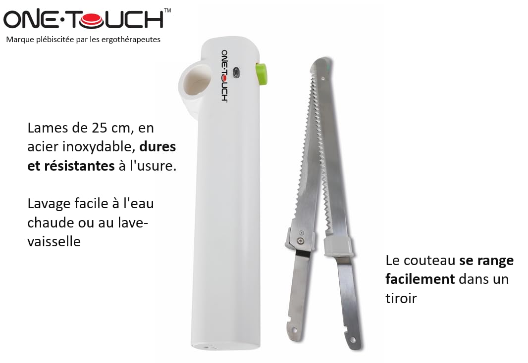 Cadeau Fête des Pères - Couteau Électrique Sans fil ONE TOUCH KC157 – Découpe Sans Effort Rôtis, Volaille, Pain – Rapide, Précis – Maniement Facile et Sécurisé – Idéal si problème de préhension