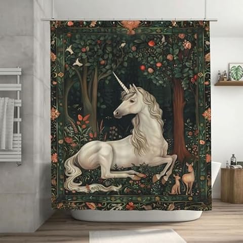 Xgidkew Funny Unicorn Shower Curtain for Bathroom Farmhouse Rustic Unicorn Shower Curtain Forest Animal Cute Unicorn Bathroom Decor Shower Curtain with Hooks Waterproof Fabric Woman Gifts 72x72Inch Cover
