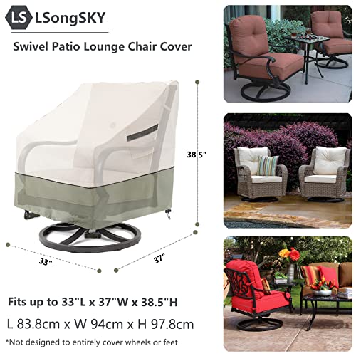 Lsongsky Outdoor Swivel Lounge Chair Cover,100% Waterproof Heavy Duty Outdoor Chair Covers,(33 L X 37 W X 38.5 H Inches) Patio Furniture Cover For Swivel Patio Lounge Chair,White&Grayish Green #TOP1