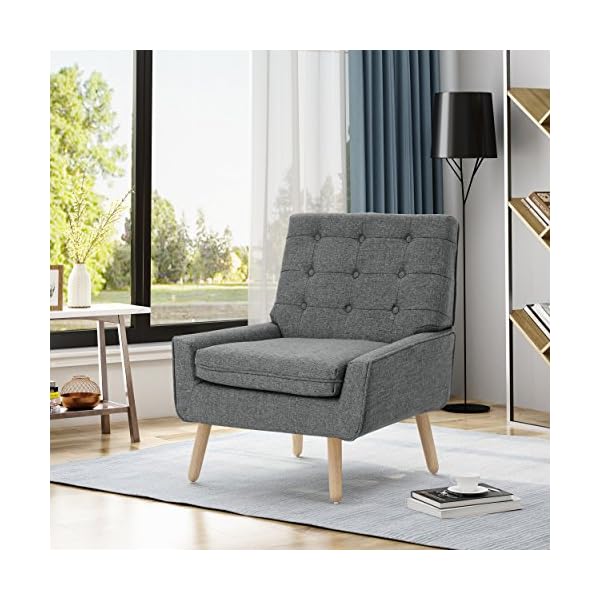 GDF Studio Eonna Buttoned Mid Century Modern Fabric Chair, Charcoal