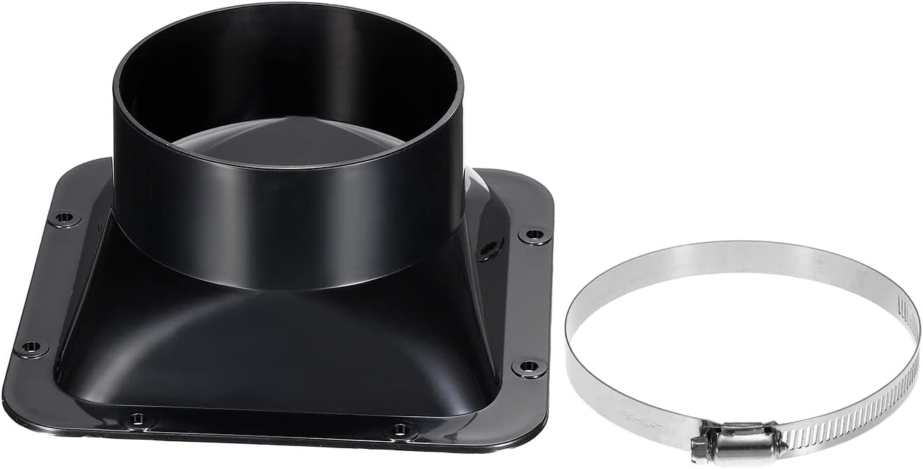PATIKIL 4 Inch Duct Connector Flange with Hose Clamp, Exhaust Hose Flange ABS Square Air Duct for Heating Cooling Ventilation System