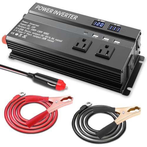 1200W Peak Power Inverter Inverter 12v to 110v with Fast Charging 2.4A USB and 3 AC Outlets Ideal Power Converter Car for Road Trips Camping Rv Truck and Camping Power Needs