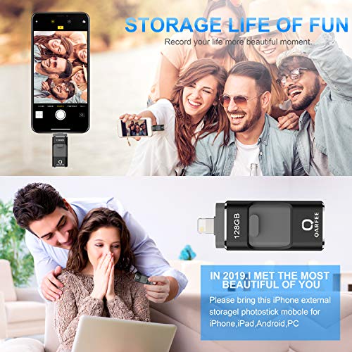USB Flash Drive, Qarfee Photo Stick, 128GB External Storage Memory Stick Photostick Mobile, Thumb Drive USB 3.0 Compatible iPhone/iPad/PC/Type C/Android Backup OTG Smart Phone-Black - Thumbnail 7