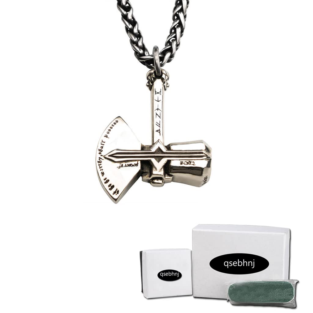 Nordische Wikinger-Halskette Odin Thors Hammeraxt Sturmtalisman-Anhänger-Halskette Wikinger-Amulett-Anhänger-Halskette Nordischer Wikinger-Schmuck für Männer mit Geschenkbox,Silber