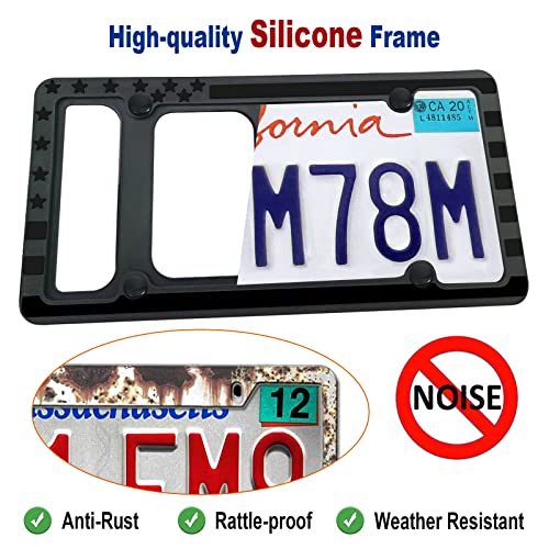 Silicone American Flag License Plate Frames- Rustproof Patriotic Gloss Usa Stars And Stripes Flag Black Car Tag Holder Cover, 2 Pack For Front And Rear, With Mount Screws Caps, Automotive Accessories #TOP1