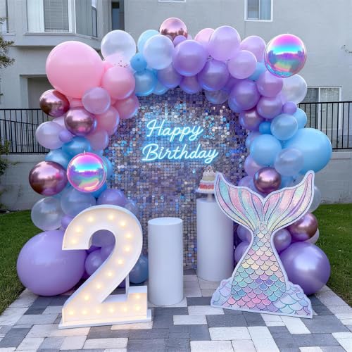 Image of Pink Purple Blue Balloon, 62Pcs Iridescent Mermaid Music Idol Party Balloon
