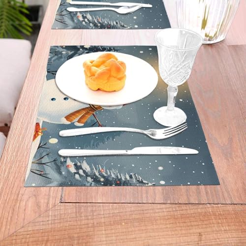 Sets de table Noël anti-chaleur PVC tissé lavable cuisine repas fête - 6