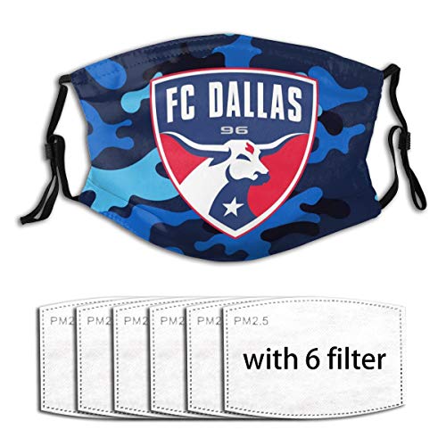 LasGo Face Ma_Sk for Dallas Soccer Fans Adjustable Mouth Cover Breathable Soft Elastic Ear Loops Women Men 6 Filter