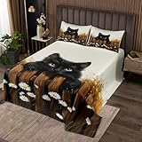 Homemissing Süß Katze Bettüberwurf Jungen Mädchen rustikale Bauernhof Tagesdecke 240x260cm atmungsaktive weiche Kawaii Tier Wohndecke 3Stück Schlafzimmer Dekor