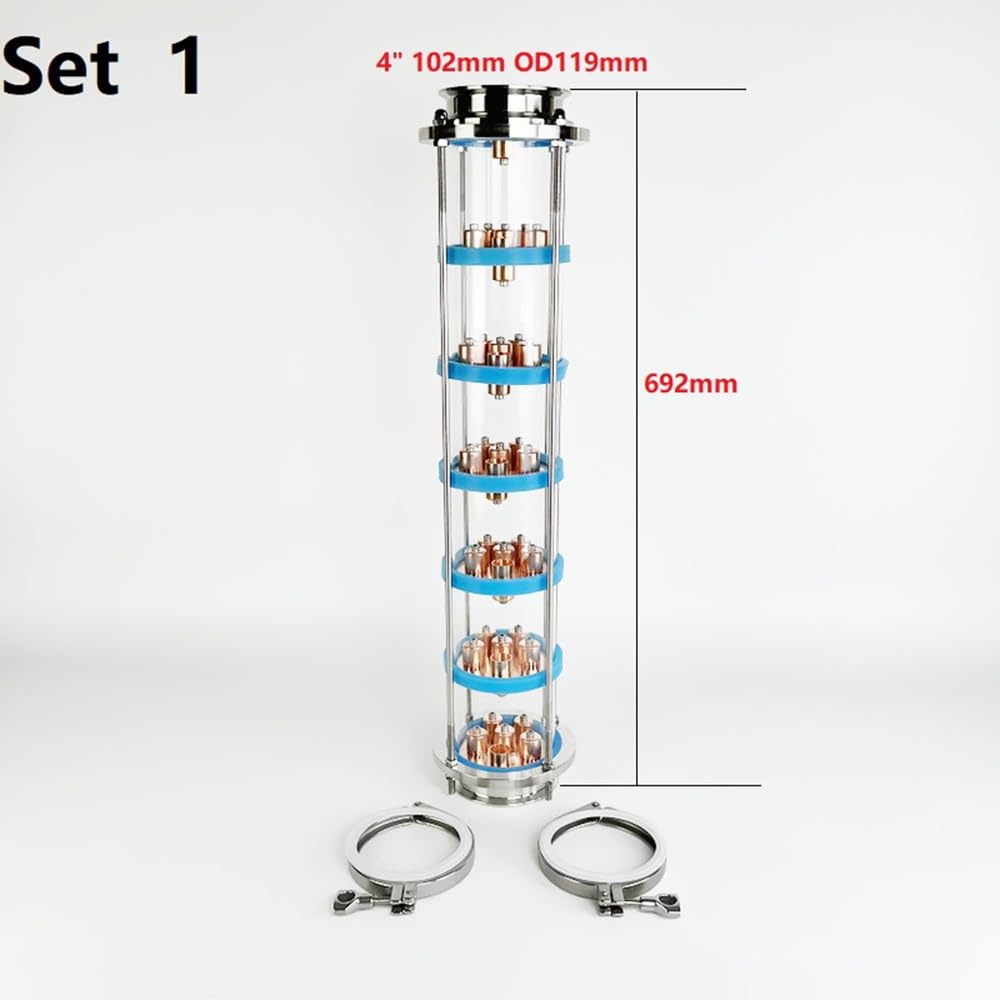 Colonne De Distillation, Colonne De Lentille De Distillation De 4" avec 7 Ensembles De Plaques À Bulles en Cuivre for Homebrew, Colonne De Distillation À 7 Couches SS304 Argent(Set 1)