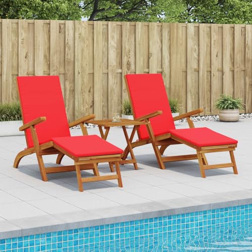 Drainlyn Tumbona de madera maciza de acacia con cojines, 2 unidades, ajustable con 5 niveles de inclinación, plegable y ergonómica para jardín, terraza, balcón, piscina, resistente a la intemperie y
