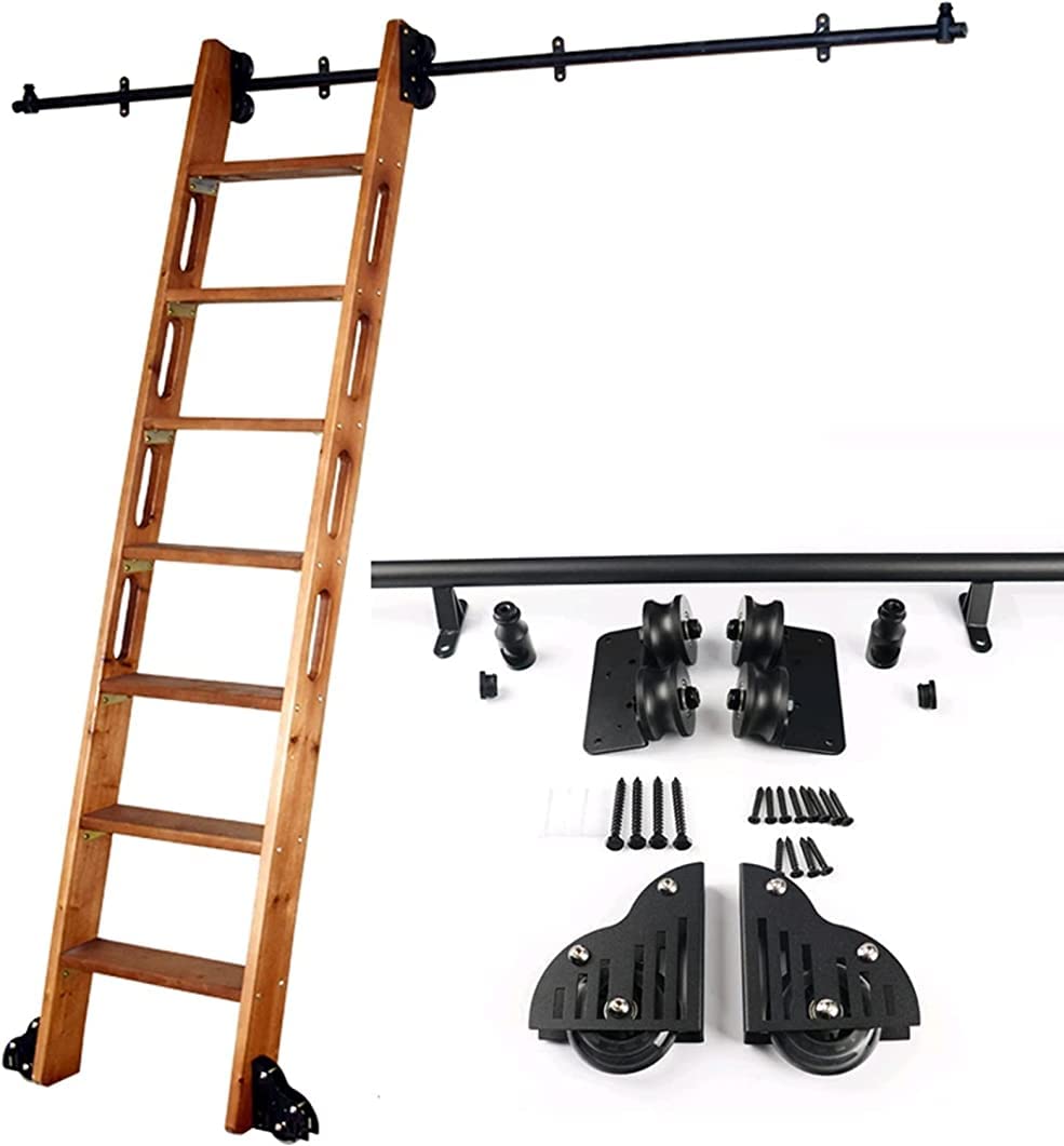 Rail d'échelle mobile en acier noir et kit de quincaillerie haut de gamme