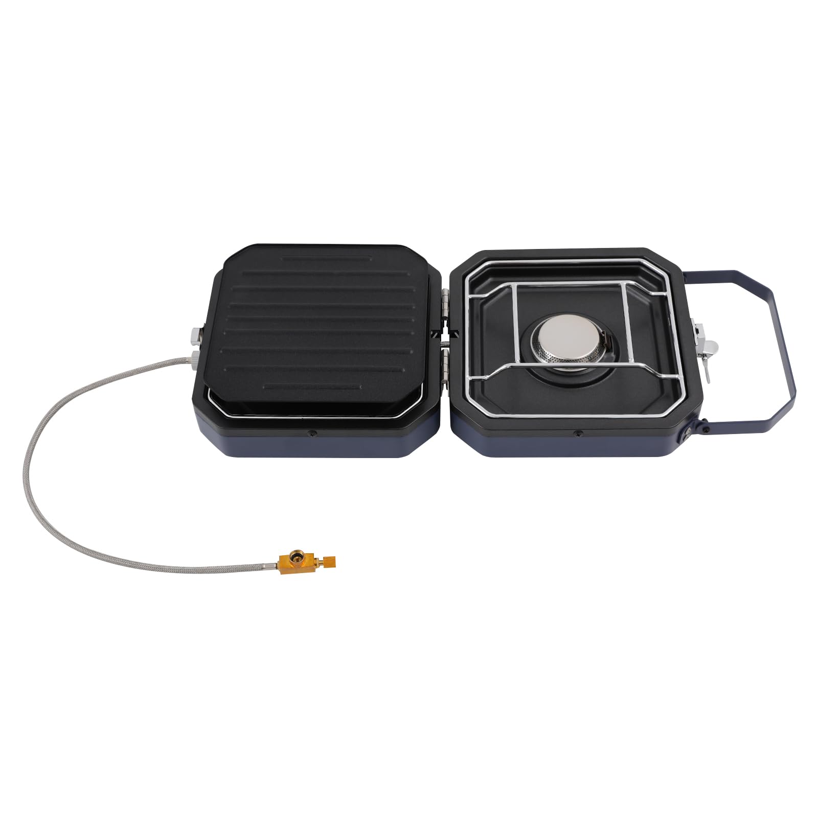 Réchaud à gaz pliable 4600 W avec 2 brûleurs et poêle à griller - Réchaud à gaz portable pour cartouches de gaz extérieur, randonnée et urgences