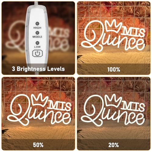 Image of Mis Quince Neon Sign for Wall Decor Dimmable LED Sign Neon Lights for Bedroom Light Decoration for Birthday Party Room Decoration Gift for Girl Kid Lover 40CM*23CM Warm White