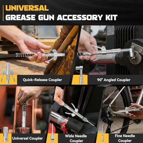 Image of DIYtoolifz Grease Gun Accessory Kit, Includes Quick-Release Coupler, 90 Degree Grease Gun Coupler Adapter, 1 /8 inch NPT Grease Gun Coupler, 2 Grease Needle Tips for Cars, Trucks, Machinery & DIY Projects