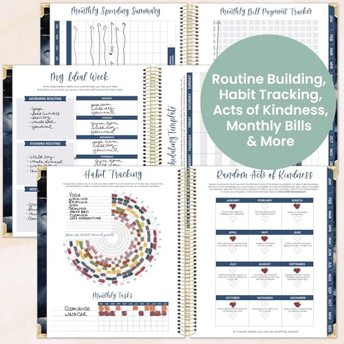 bloom daily planners 2026 Hardcover Calendar Year Goal & Vision Planner (January to December) - Monthly & Weekly Agenda Organizer - 7.5\" x 9\" - Midnight Sky