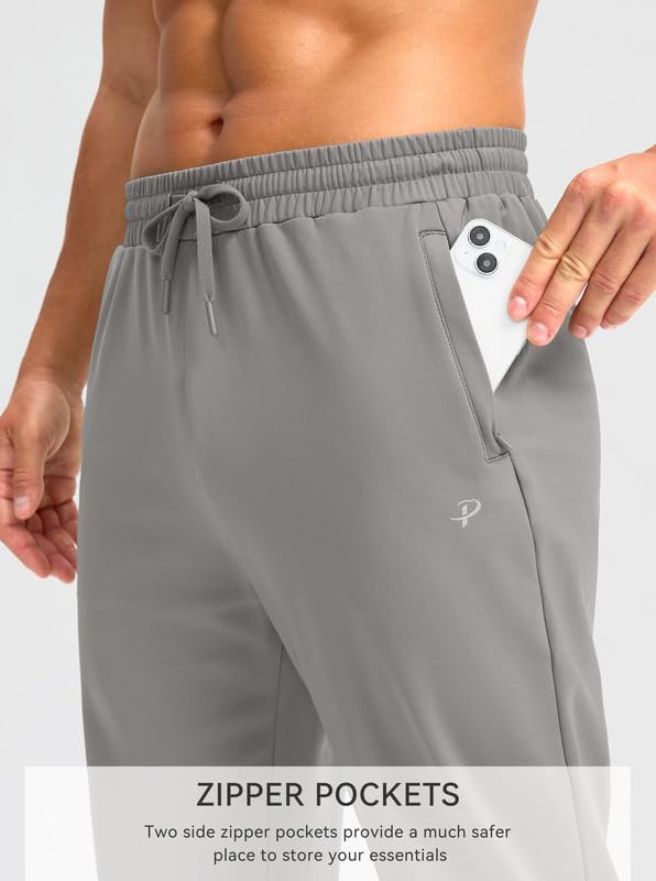 Pudolla Men's Fleece Lined Sweatpants with Zipper Pockets Winter Warm Water Resistant Athletic Pants for Workout Running - Image 2