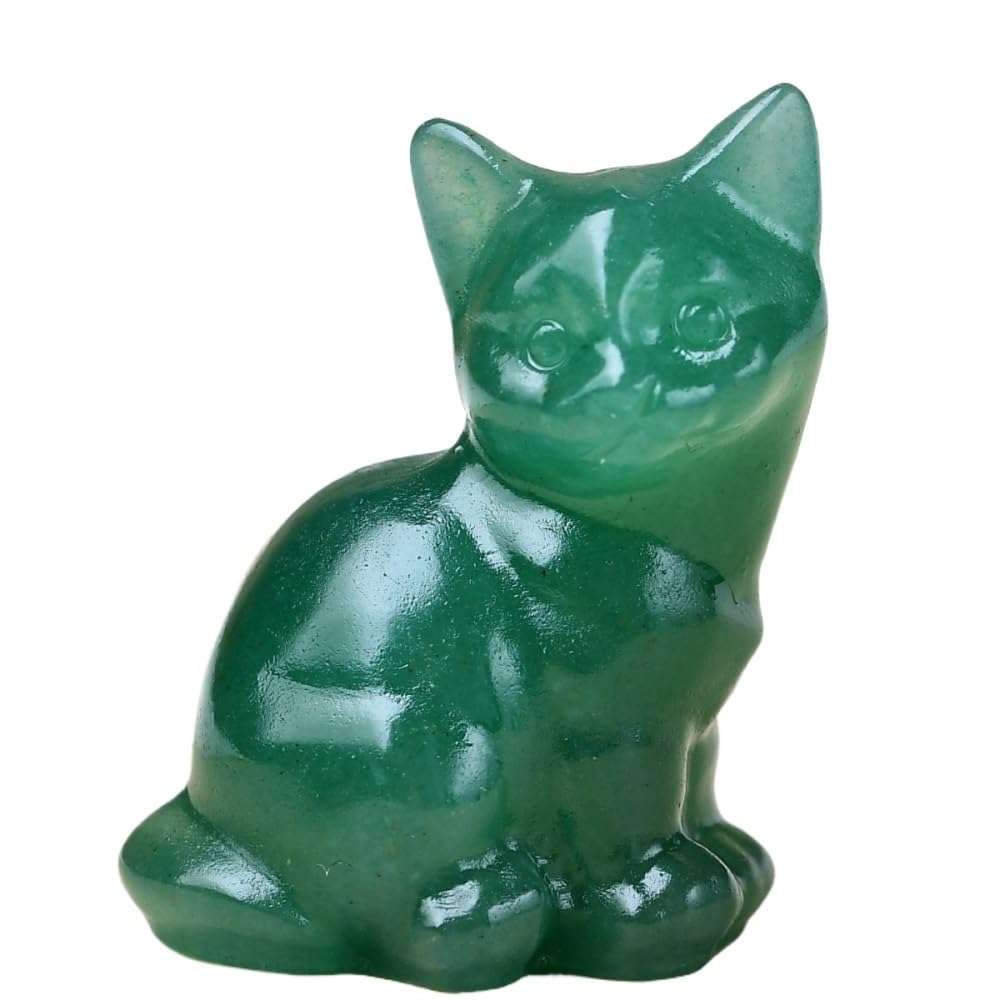 HUFFA Natural Amethyst Cat Figurine - Handcrafted Carving for Home Desktop Decoration(Greenaventurine)