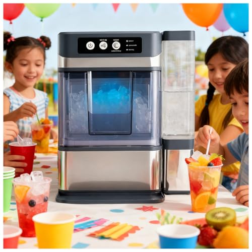 Fabricadora de Hielo tipo Nugget para Encimera, 37.5 lb/24 h, Hielo Masticable en 5-10 Minutos con una Sola Pulsación, Autolimpiable y Ultra Silenciosa, para Hogar y Oficina (con Tanque)