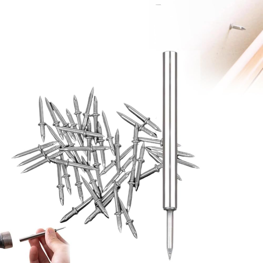 Double-Head Skirting Thread Seamless Nail, Skirting Line Without Marks Nail, Skirting Line Special Invisible Hidden Nails, Flat Head Furniture Nails for Furniture Sofa Headboards (100)