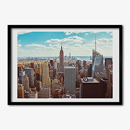 Cadre photo 70x50 cm en bois MDF Tulup avec affiche de tableau moderne d'un vol d'oiseau à New York