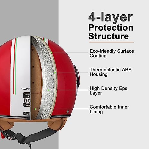 Image of Open Face Motorcycle Helmet for Adults, Half Face Moped Helmets for Men, 3 /4 Retro Vespa Helmet, Classic Vintage Motorcycle Helmet for Women, DOT Approved