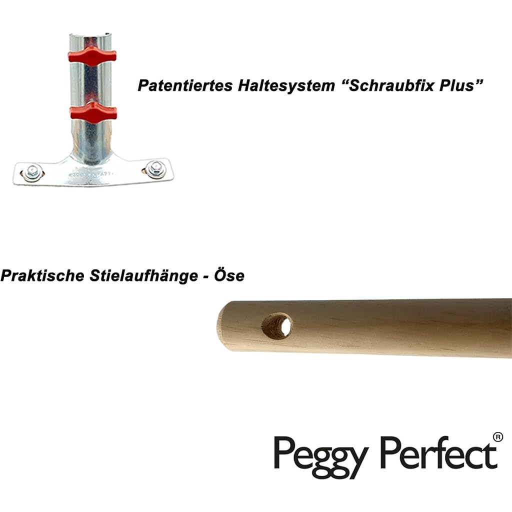 Peggy Perfect Straßenbesen, Saalbesen 40cm mit 1,50m langem, Ø2,8cm Holzstiel. Premium Supermix Borsten - robust & nassfest. Patentiertes Stielhaltesystem „Schraubfix Plus“.