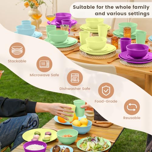 Image of Homienly 40-Piece Kichen Dinnerware Set, Wheat Straw Dinnerware Set, Plates, Bowls, Drinking Cups, Service for 8, Dishwasher & Microwave Safe Dish Set, Unbreakable Plates and Bowls Set - Memphis