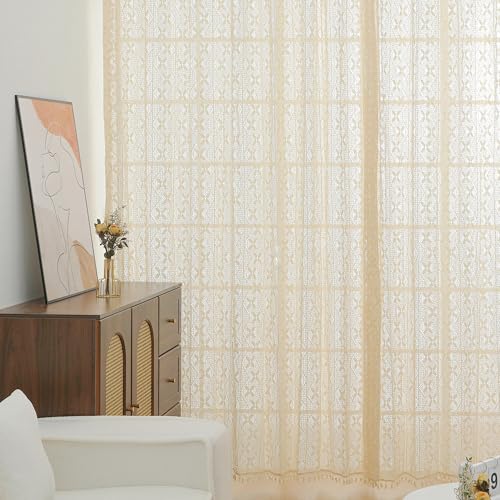 Cortinas bordadas RUIXUAN Shabby Chic: juego de 2 paneles beige de confección premium 3