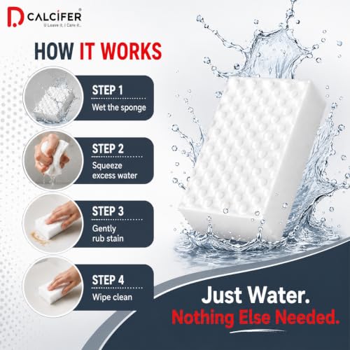 Image of Dcalcifer Magic Eraser | Pack of 4 | Scratch Free Multi - Surface Cleaning Sponge | Removes 100+ Tough Stains | Just Add Water | Removes Wall Marks, Kitchen Grease, Shoe Stains & Switch Board Dirt