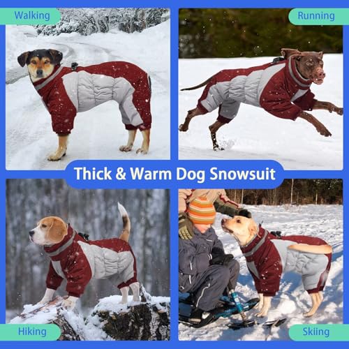 Image of MIGOHI Full Body Dog Coat,Warm Coats for Medium Dogs | Reflective Winter Coat for Dogs with Harness,Turtleneck Dog Snowsuit with Legs,Windproof Pet Fleece Puffer Jacket,XL,Burgundy